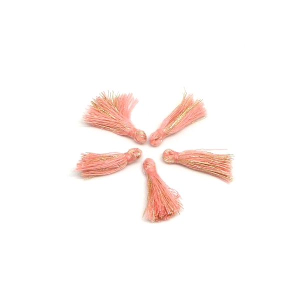 5 Petits Pompons Rose Pastel Incarnin Et Doré 2,5cm En Polyester - Photo n°2