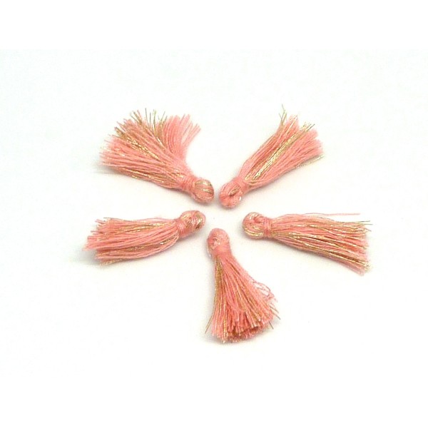5 Petits Pompons Rose Pastel Incarnin Et Doré 2,5cm En Polyester - Photo n°1