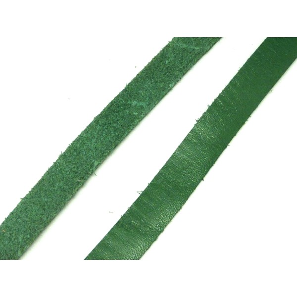 50cm Cuir Plat Largeur 10mm De Couleur Vert Poireau Épaisseur 1,1mm- Cuir Veritable - Photo n°1