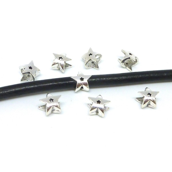 R-20 Perles Étoile En Métal Argenté, À Gros Trou 5mm X 6,8mm , Perles Passant - Photo n°5