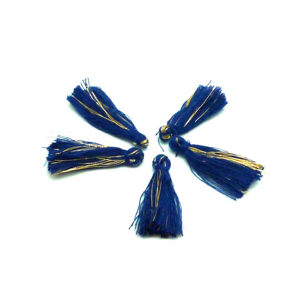 R-lot De 5 Pompons Bleu Marine Lumineux Et Doré 3,5cm En Coton Et Polyester - Photo n°1