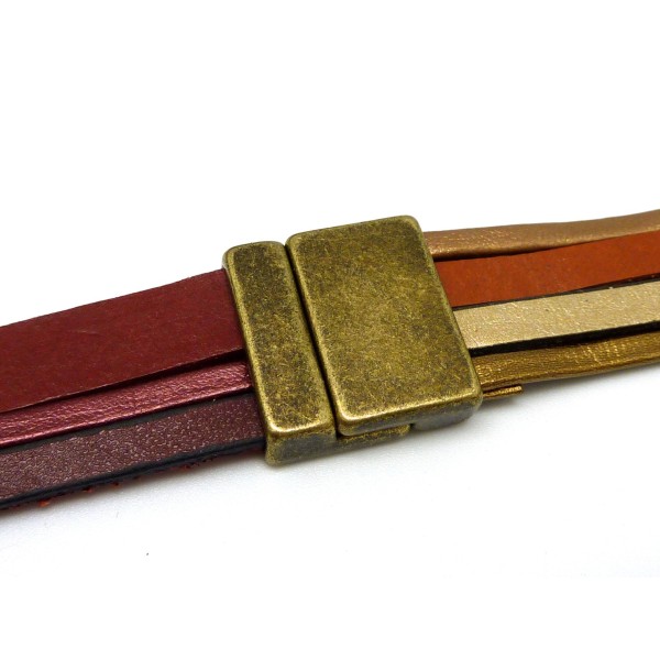 R-fermoir Aimanté Rectangle Manchette Pour Lanière Cuir 19,4mm En Métal De Couleur Bronze - Photo n°1