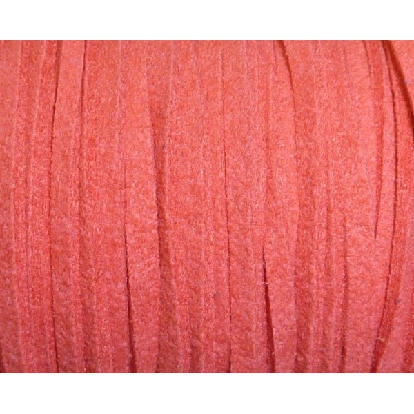 5m Cordon Plat Daim Synthétique Suédine De Couleur Rose, Rouge Capucine 2,5mm - Photo n°1