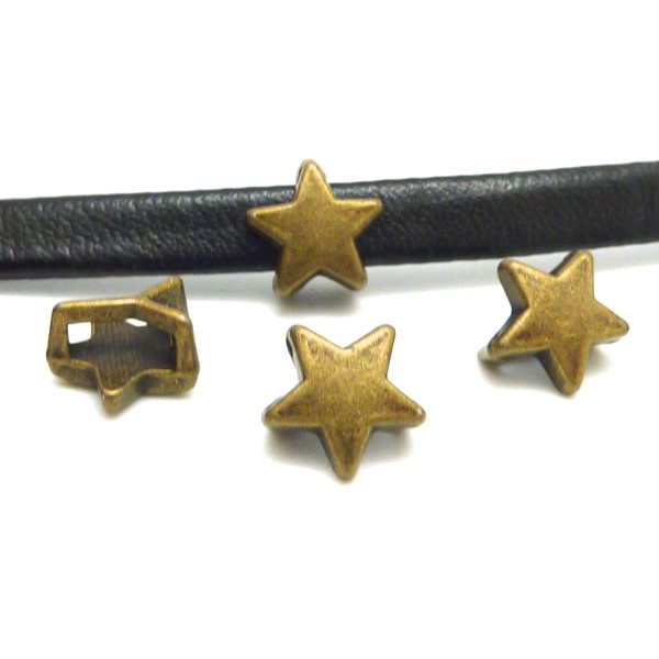10 Perles Passant Étoile Pour Lanière De 6mm Métal Couleur Bronze - Photo n°1