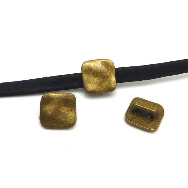 10 Perles Passant Carré Slide Pour Lanière De 4mm En Métal De Couleur Bronze Martelé - Photo n°1