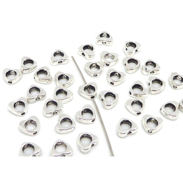 50 Petites Perles Coeur Évidé En Métal Argenté 5,1mm - Photo n°1