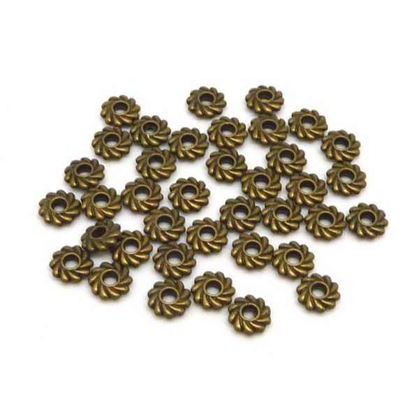R-100 Mini Perles Intercalaire Rondelle Anneau Travaillé 4,9mm En Métal De Couleur Bronze - Photo n°1