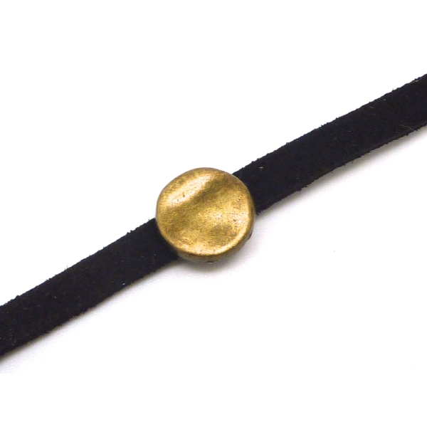 10 Perles Passant Pastille Slide Pour Lanière De 4mm En Métal De Couleur Bronze Martelé - Photo n°1