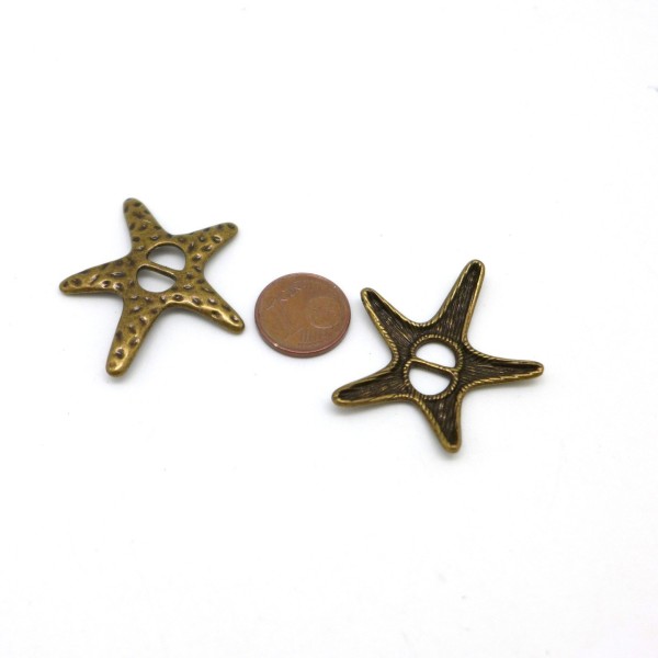 3 Perles Passant Étoiles Slide En Métal De Couleur Bronze Martelé Pour Lanière De 5mm - 6mm - Photo n°3