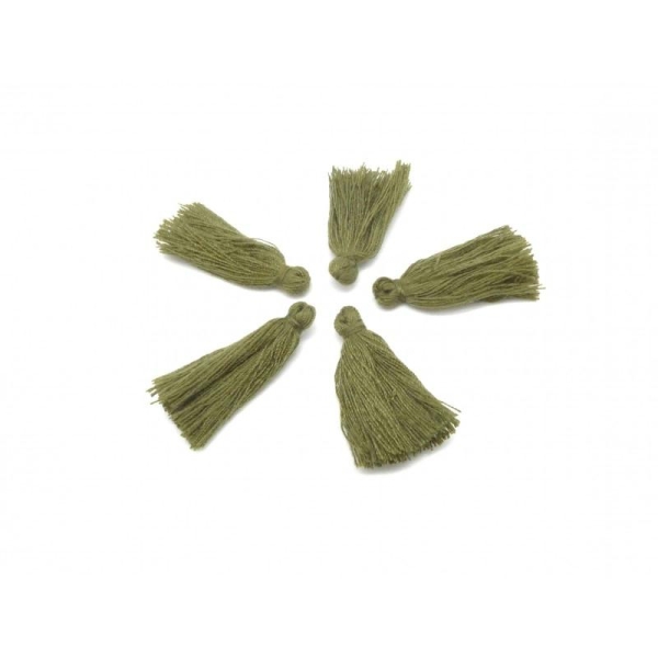 Lot De 5 Petits Pompons Vert Olive Kaki 2,5cm En Polyester - Photo n°1