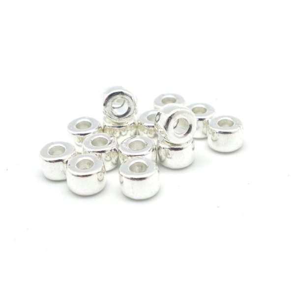 10 Perles Tube Arrondi Lisse 6,7mm En Métal Argenté Brillant Blanc , Trou 2,9mm - Photo n°1