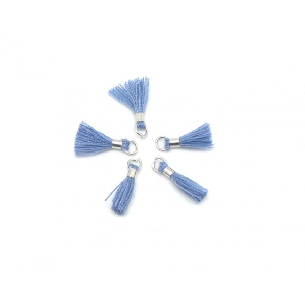 Lot De 5 Mini Pompons 1,3cm Bleu Lavande Et Métal Argenté - Photo n°1