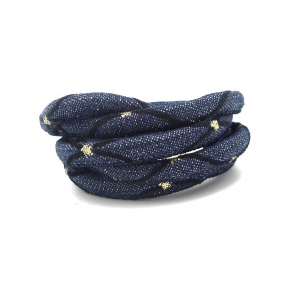 1m Cordon Jeans Brut 6mm Bleu Jeans Motif Doré Et Losange Suédine Noire Style Bohème Chic - Photo n°1