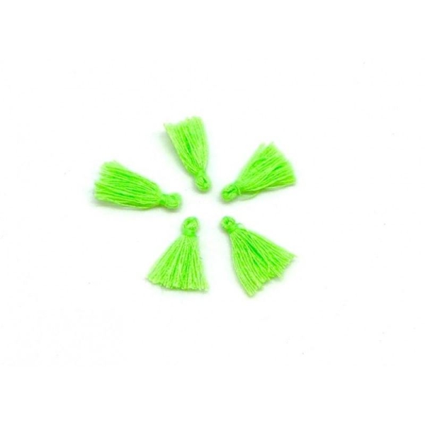 Lot De 5 Mini Pompons Vert Fluo 1,5cm En Polyester Et Coton - Photo n°1
