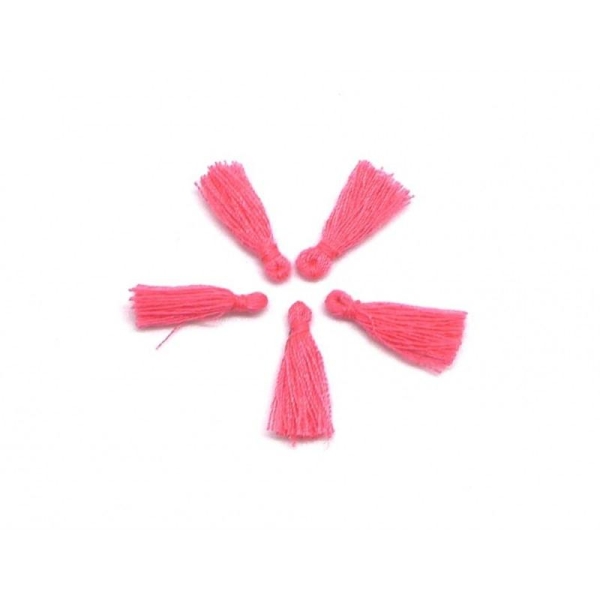 5 Mini Pompons Rose Fluo 1,5cm En Polyester Et Coton - Photo n°1