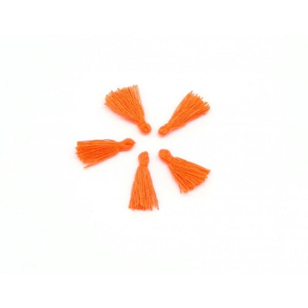 Lot De 5 Mini Pompons Orange Fluo 1,5cm En Polyester Et Coton - Photo n°1