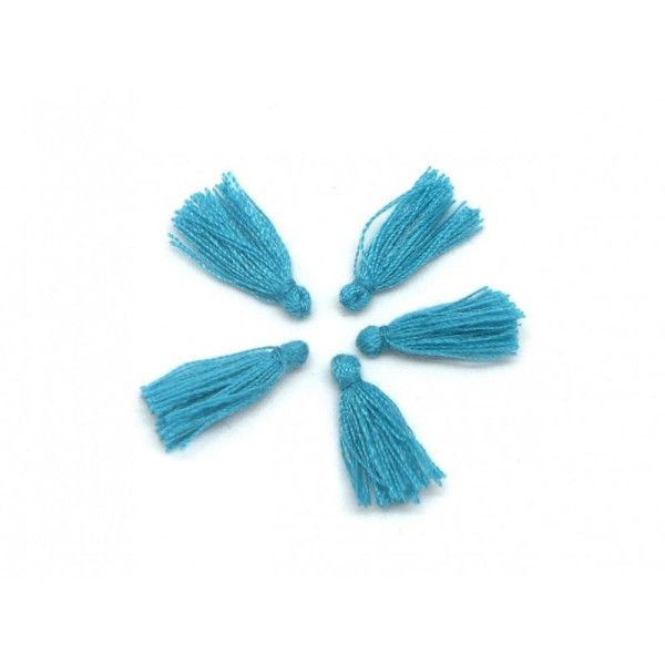 5 Mini Pompons Bleu Canard 1,5cm En Polyester Et Coton - Photo n°1