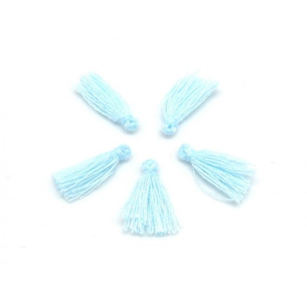 5 Mini Pompons Bleu Ciel Bleu Dragée 1,5cm En Polyester Et Coton - Photo n°1