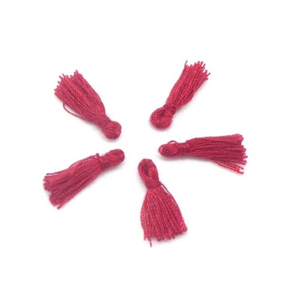5 Mini Pompons Rouge Foncé 1,5cm En Polyester Et Coton - Photo n°1