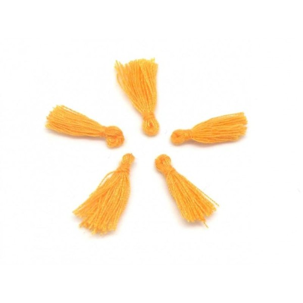 5 Mini Pompons Orange Moutarde 1,5cm En Polyester Et Coton - Photo n°1