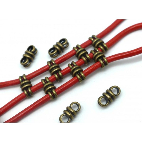 R-lot De 10 Perles Connecteur 2 Trous En Métal De Couleur Bronze 13mm X 6mm Pour Cordon De 3mm - Photo n°1