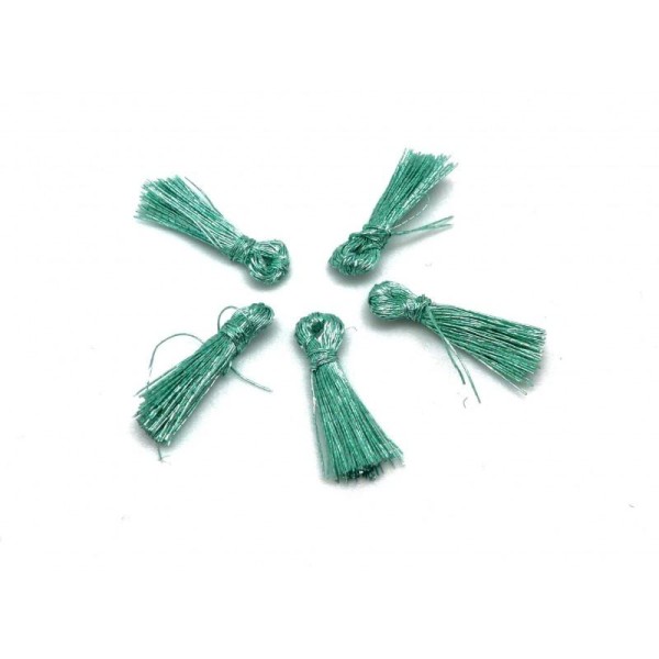 5 Mini Pompons 1,5cm De Couleur Vert Brillant En Lurex - Photo n°1