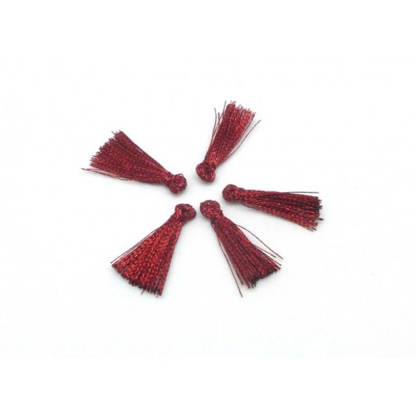5 Mini Pompons 1,5cm De Couleur Rouge Foncé, Marsala Brillant En Lurex - Photo n°1