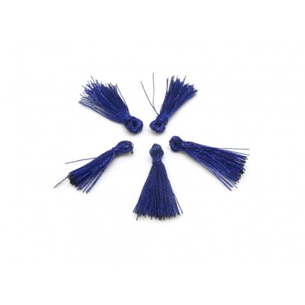 5 Mini Pompons 1,5cm De Couleur Bleu Nuit Brillant En Lurex - Photo n°1