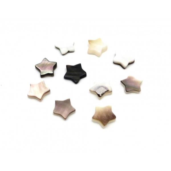 10 Perles étoile En Nacre 8,2mm De Couleur Irisé Marron Beige, écru - Photo n°1