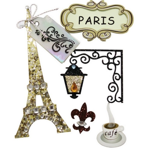 Sticker autocollant Paris romantique, 5 pièces de 2 à 10 cm - Photo n°1