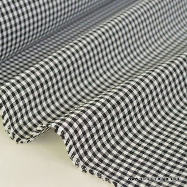 Tissu vichy polyester coton noir et blanc . x1m - Photo n°1