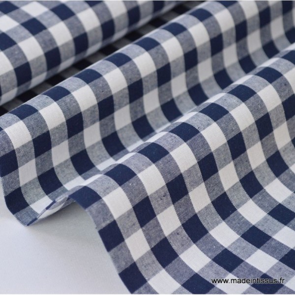 Tissu vichy grands carreaux sur Popeline coloris Bleu marine - Photo n°1
