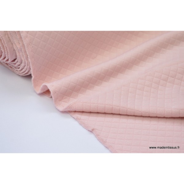 Tissu Jersey coton matelassé 1x1 Rose poudré pour confection LE COUPON - Photo n°1