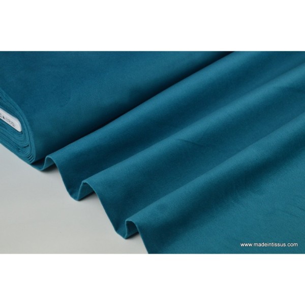 Tissu velours ras coton bleu pétrole pour confection pantalon .x1m - Photo n°1