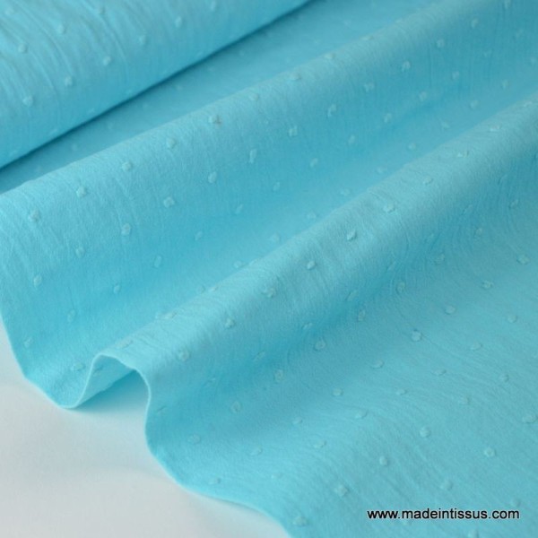 Tissu  plumetis Oeko tex turquoise .x1m - Photo n°1