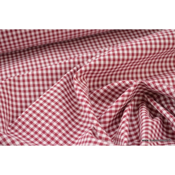Tissu vichy polyester coton bordeaux et blanc . x1m - Photo n°4