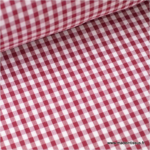 Tissu vichy polyester coton bordeaux et blanc . x1m - Photo n°1