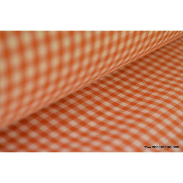 Tissu vichy polyester coton orange et blanc .x1m - Photo n°1