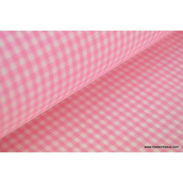 Tissu vichy polyester coton rose et blanc .x1m - Photo n°1