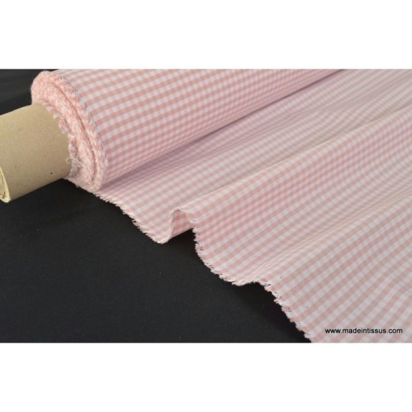 Tissu vichy polyester coton rose et beige .x1m - Photo n°1