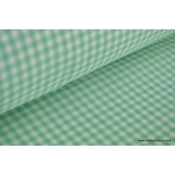 Tissu vichy polyester coton vert et blanc .x1m - Photo n°1