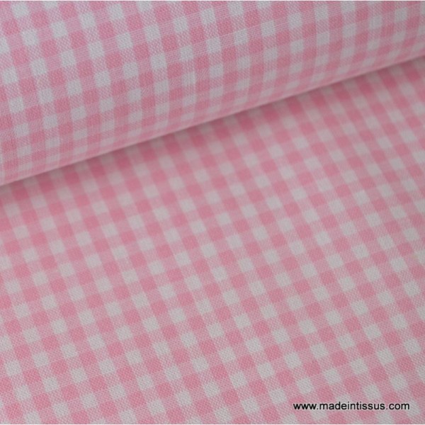 Tissu vichy petits carreaux 100%coton rose et blanc - Photo n°1