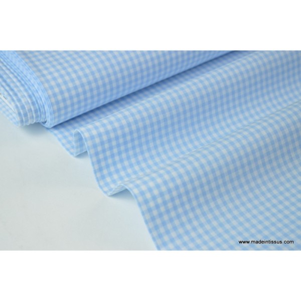 Tissu vichy petits carreaux coton bleu et blanc - Photo n°2