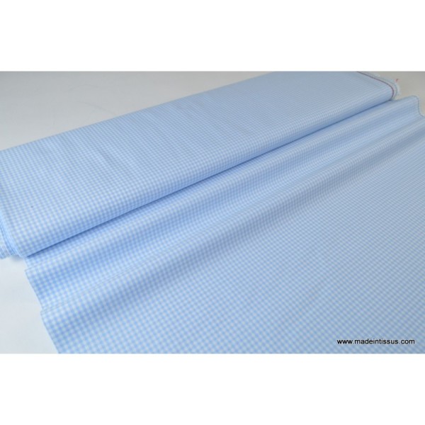 Tissu vichy petits carreaux coton bleu et blanc - Photo n°3