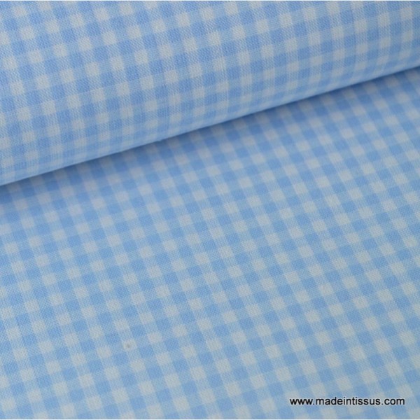 Tissu vichy petits carreaux coton bleu et blanc - Photo n°1
