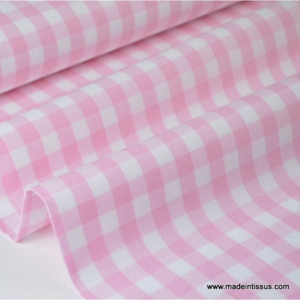 Tissu vichy grands carreaux sur Popeline coloris Rose clair - Photo n°1