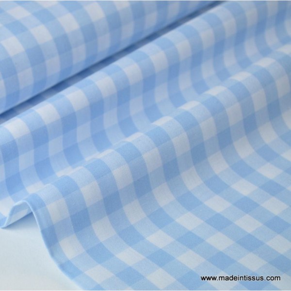 Tissu vichy grands carreaux sur Popeline coloris bleu ciel - Photo n°1