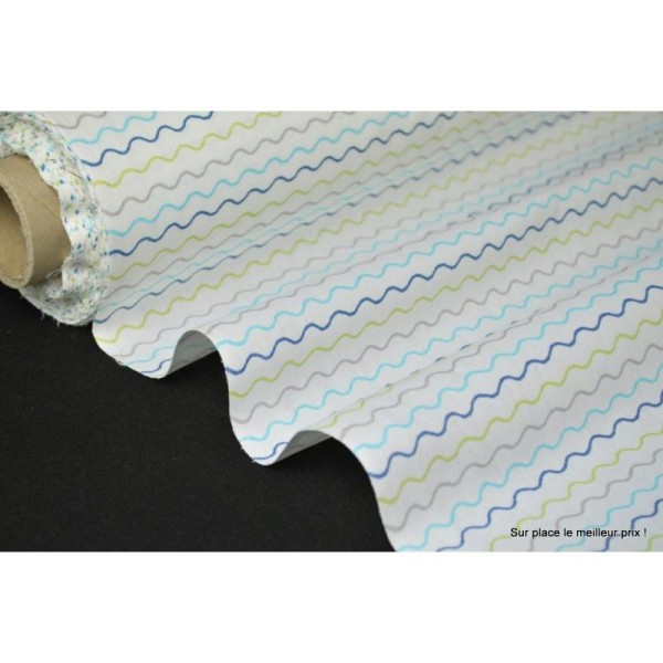Tissu 100% coton dessin ondul turquoise et anis 160cm 110gr/m² . x1m - Photo n°1