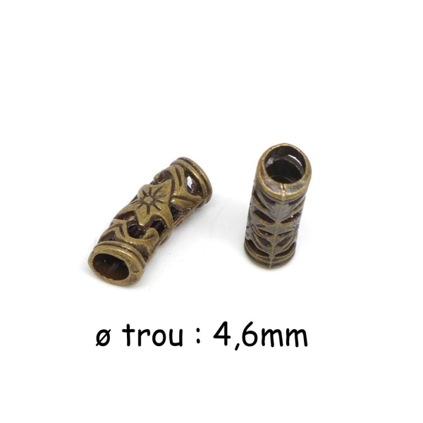 5 Perles Passant Tube Ajouré 20mm En Métal De Couleur Bronze - Photo n°1