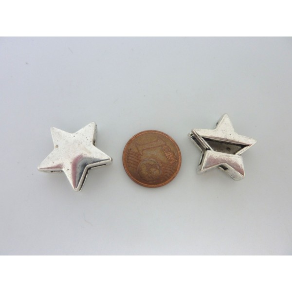 3 Perles Passant Étoile 17,8mm En Métal Argenté Pour Lanière Ou Plusieurs Cordons D'une Largeur - Photo n°2
